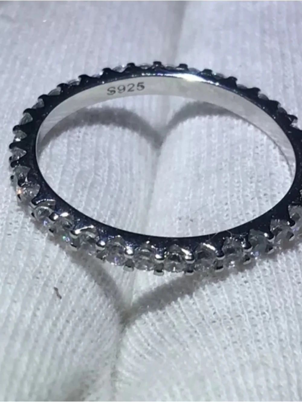 Elegant Silver Crystal Eternity Ring - Pink Accent